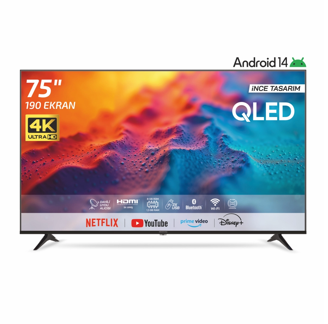 Mediastar 75'' 190 Ekran Android 14 Google TV – QLED Ultra HD 4K